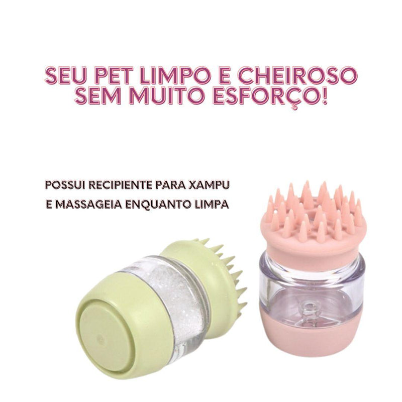 Escova Massageadora para Banho de Pets com Dispenser de Shampoo Integrado