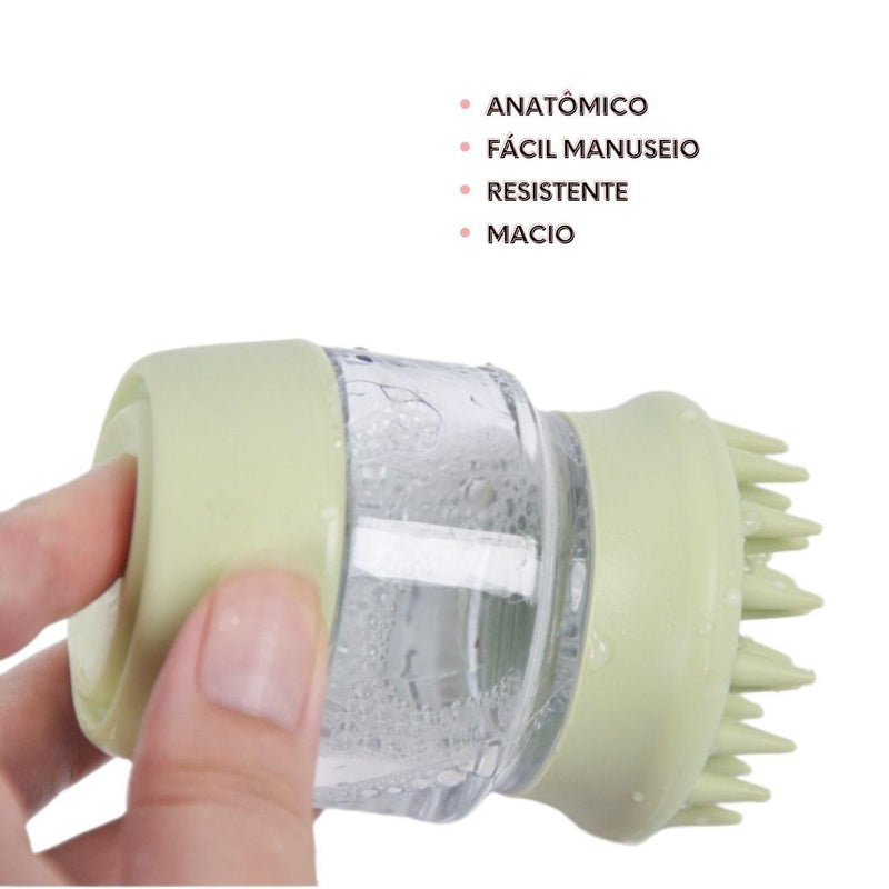 Escova Massageadora para Banho de Pets com Dispenser de Shampoo Integrado